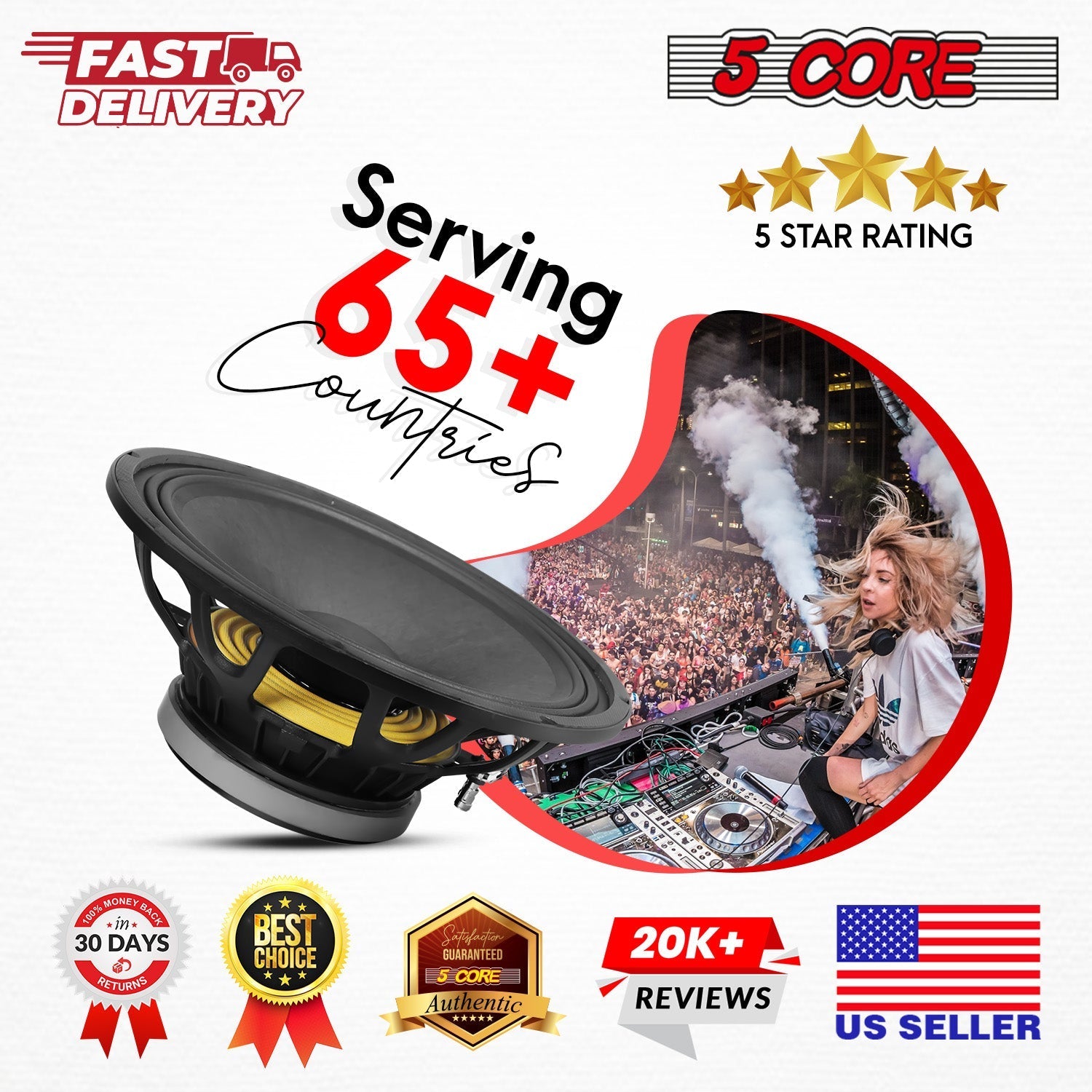 5Core 15 Inch Speaker 2000W Peak 8 Ohm Aluminum Frame Replacement DJ